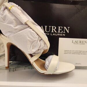 Ralph Lauren Leather " Gabriele" Cream Heeled Sandals. NIB. Size 10
